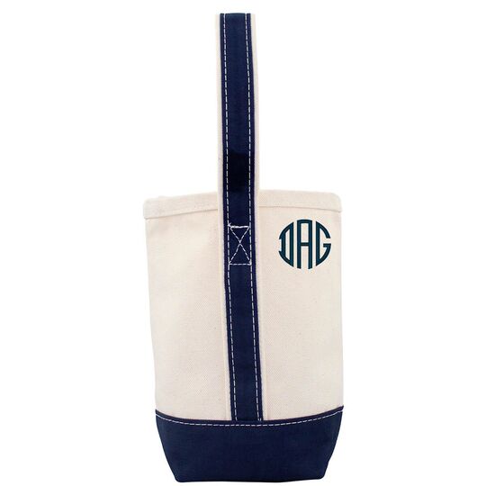 Personalized Navy Trimmed Wine Tote